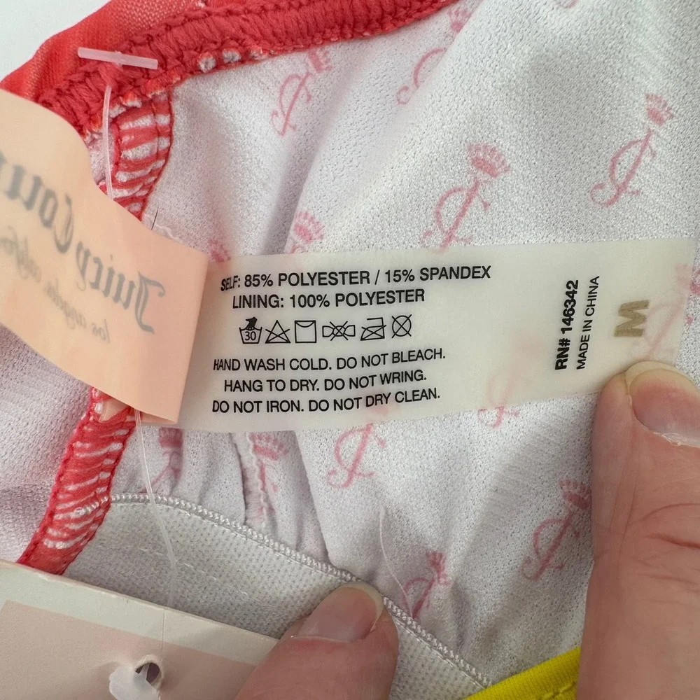 NEW Juicy Couture Color Block One Piece Scoop Swimsuit‎ Swimwear Coral Yellow M